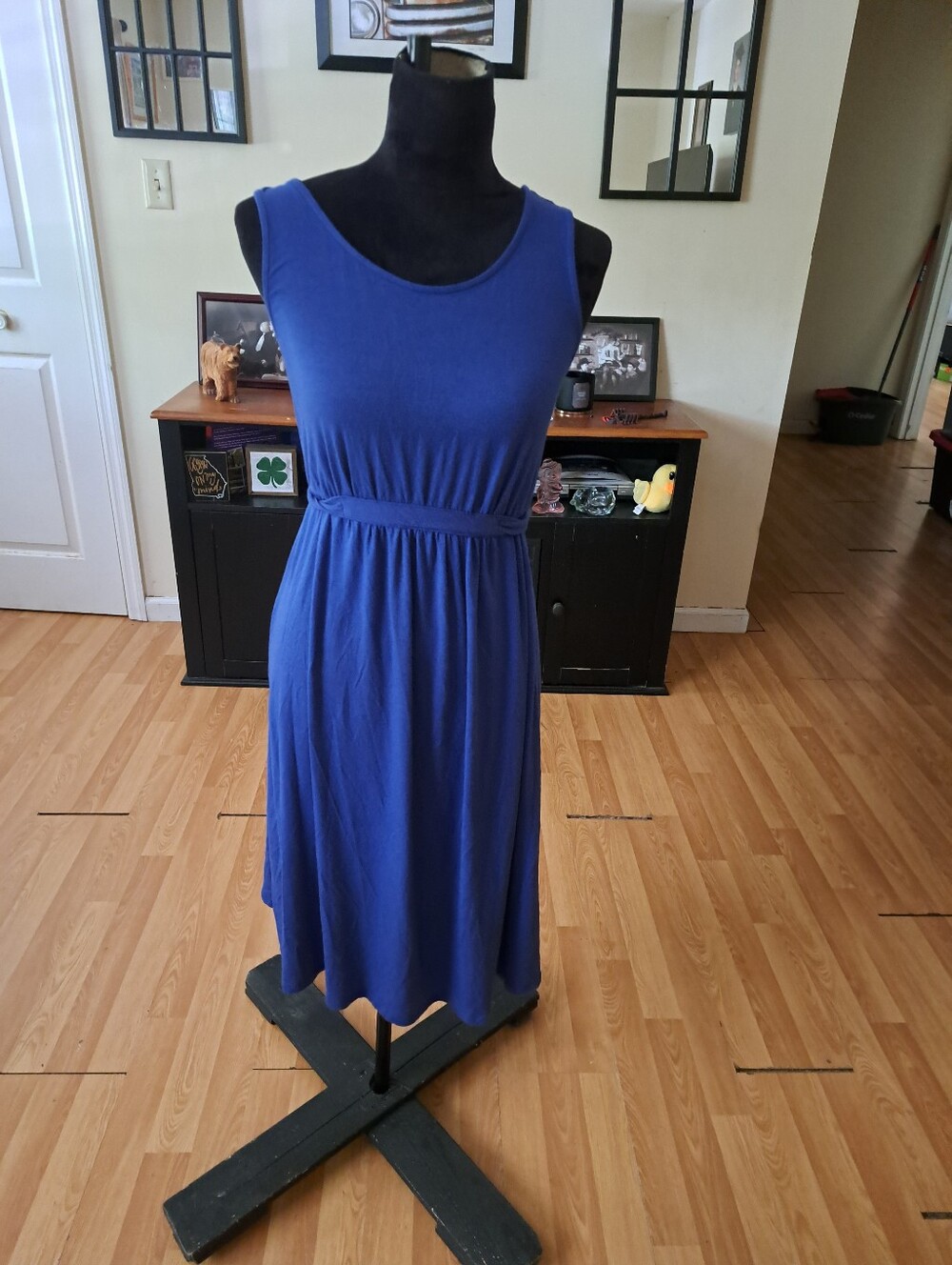 Small Maternity Liz Lange Blue Sleeveless Dress Sundress With Attached Belt